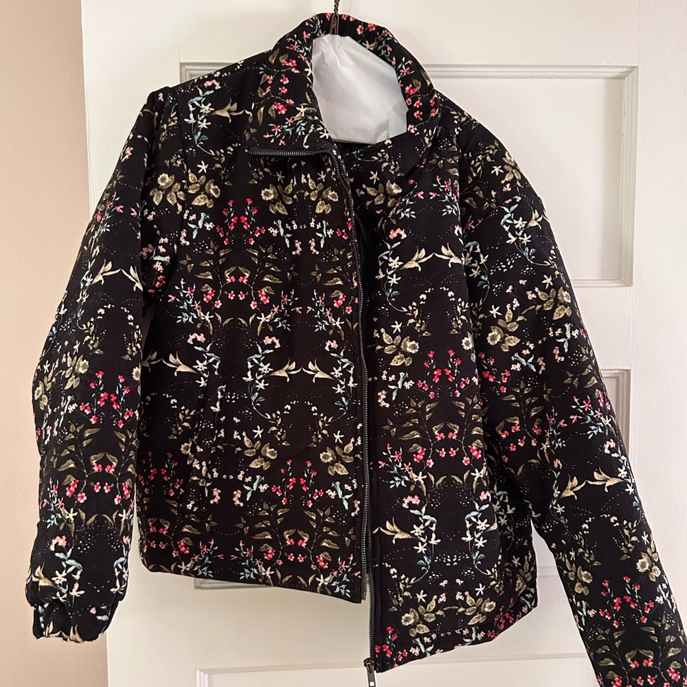 Rowen black flowered bomber jacket